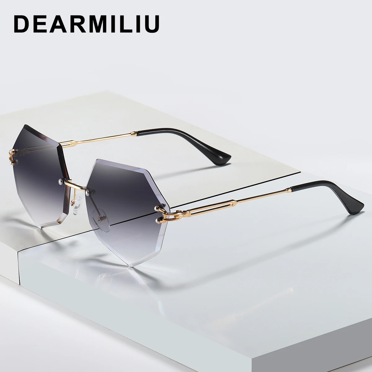 DEARMILIU Brand Designer Round Sunglasses Women Oversized Polygon Gradient Brown Pink Rimless sun glasses For female UV400