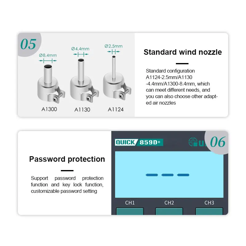 NEW QUICK 859D+Soldering station Upgrade 857DW+ Rework Station Heat Gun LCD Intelligent Lead-free Hot air desoldering Station best soldering iron for electronics