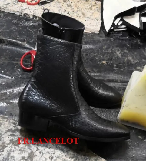 FR. LANCELOT/модные ботинки «Челси» из черной кожи аллигатора в европейском стиле; мужские ботинки для верховой езды; Мужские ботинки в байкерском стиле на низком каблуке