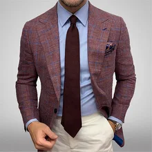 Chaqueta de manga larga con solapa a cuadros para hombre, traje masculino de estilo europeo y americano, trajes de negocios, trajes de boda, novedad