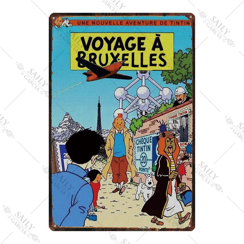 Tintin мультяшная металлическая пластина аниме мультфильм собака животные