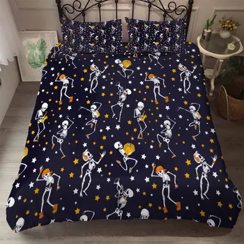 

BEST.WENSDN Winter Quality Colorfast Duvet cover pillowcase comforter bedding set Halloween bedset single Double bed Black