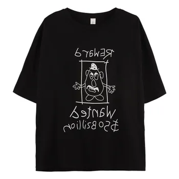 

2020 WOMEN NEW spring Korean version of the new cartoon print short-sleeved off-shoulder sleeves round neck pullover T-shirt