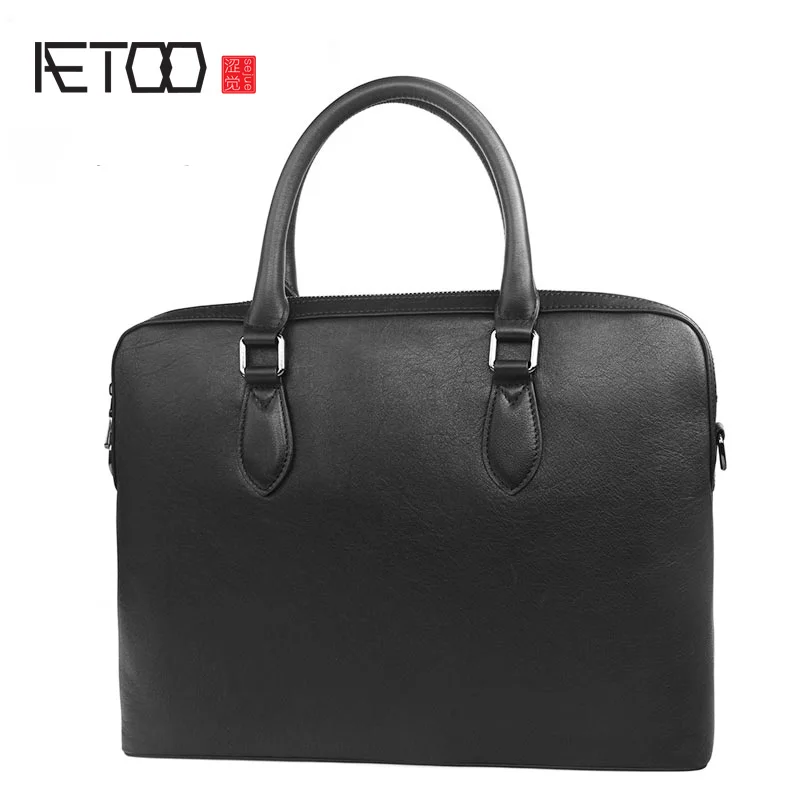

AETOO Leather briefcase, men's business simple shoulder bag, first-layer leather large-capacity fashion computer bag