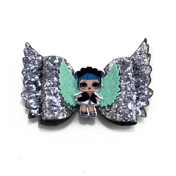 Фиолетовый 4 дюйма Мультяшные персонажи Принцесса крылья девушки банты волос и клип кожи качество ручной DIY заколка для волос аксессуары - Цвет: Фиолетовый