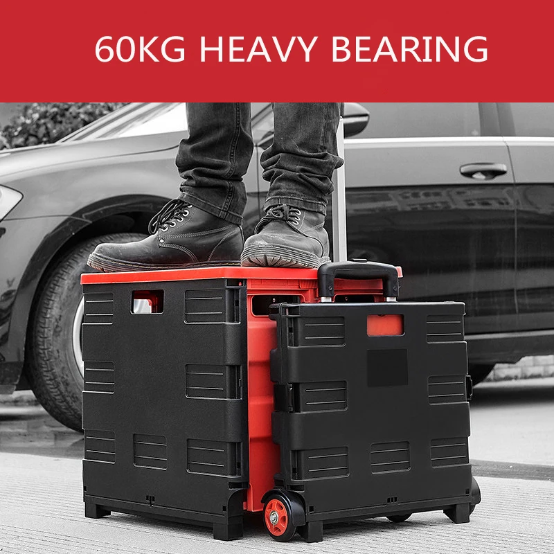 E-FOUR Smart Cart Collapsible Rolling Utility Cart Basket Grocery Shopping Teacher Hobby Craft Art Two-Wheeled Collapsible Hand
