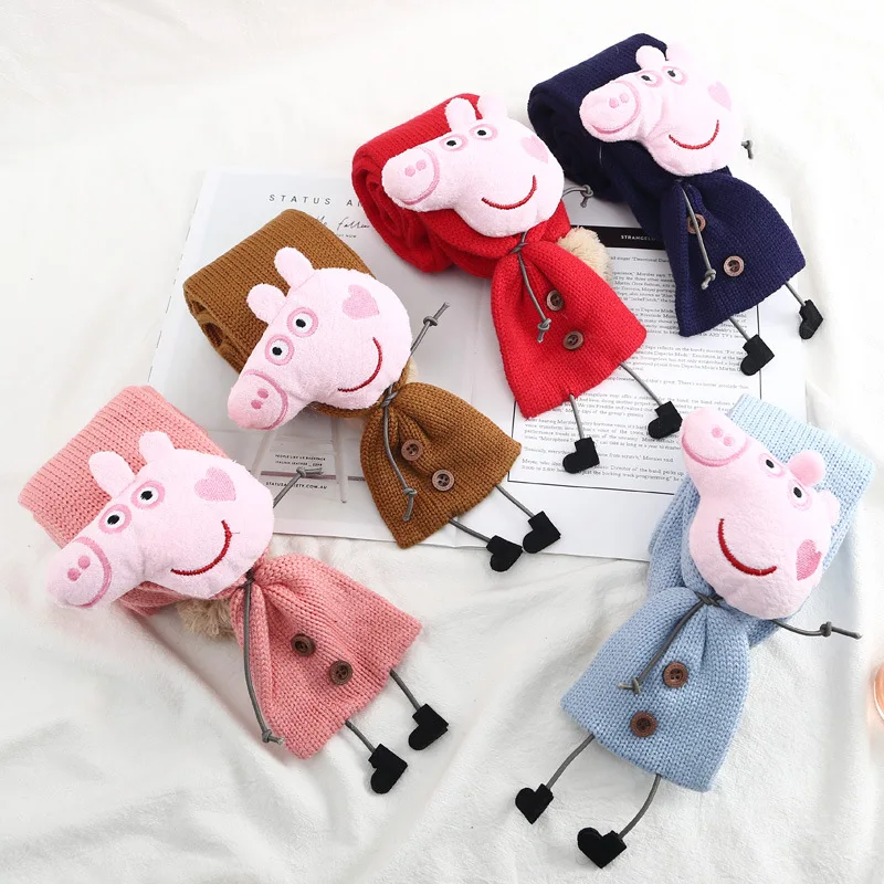 

Peppa Pig Plush Doll Scarf Cute Child Scarf Autumn Winter Scarf Windproof Warm Knit Scarf Pig Peggy Child Birthday Gift