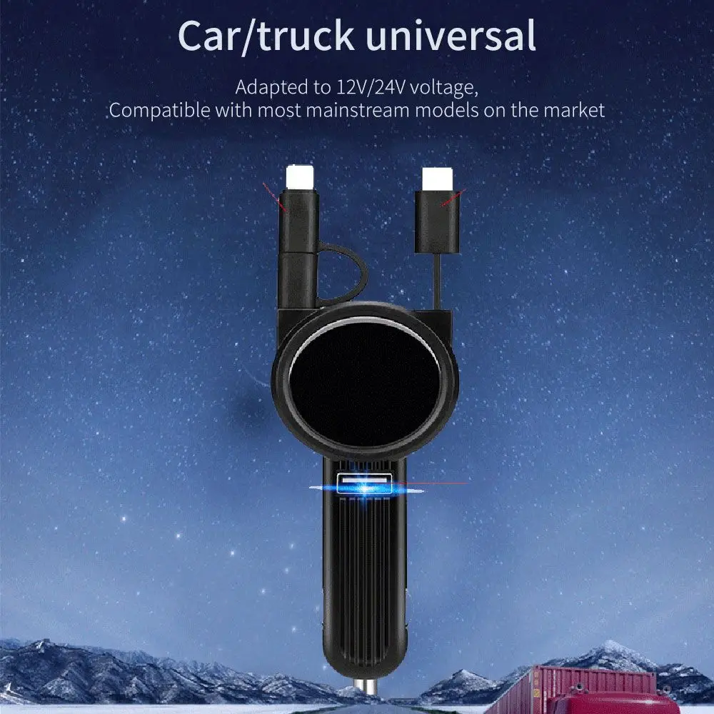Type-C телескопическое автомобильное USB зарядное устройство для телефона для iphone 11 Pro Max 7 8 Быстрая зарядка для huawei mate 20 30 автомобильное зарядное устройство со слотом для прикуривателя