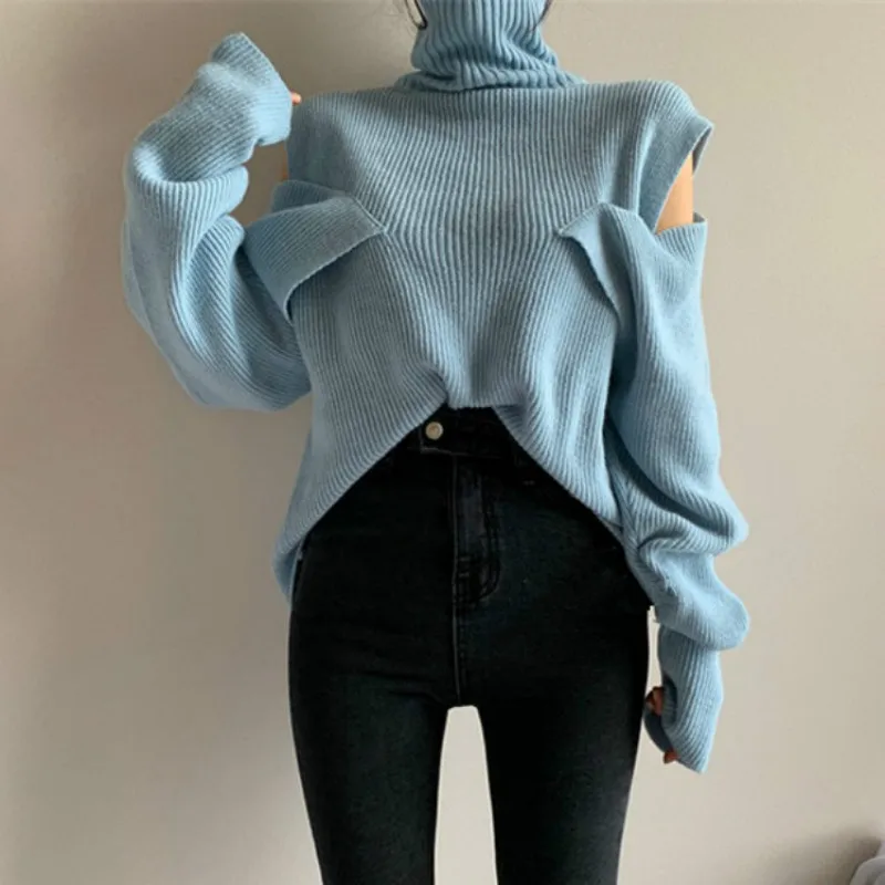 Autumn and winter 2019 small design button shoulder high neck sweater Autumn and winter 2019 small design button shoulder high neck sweater
