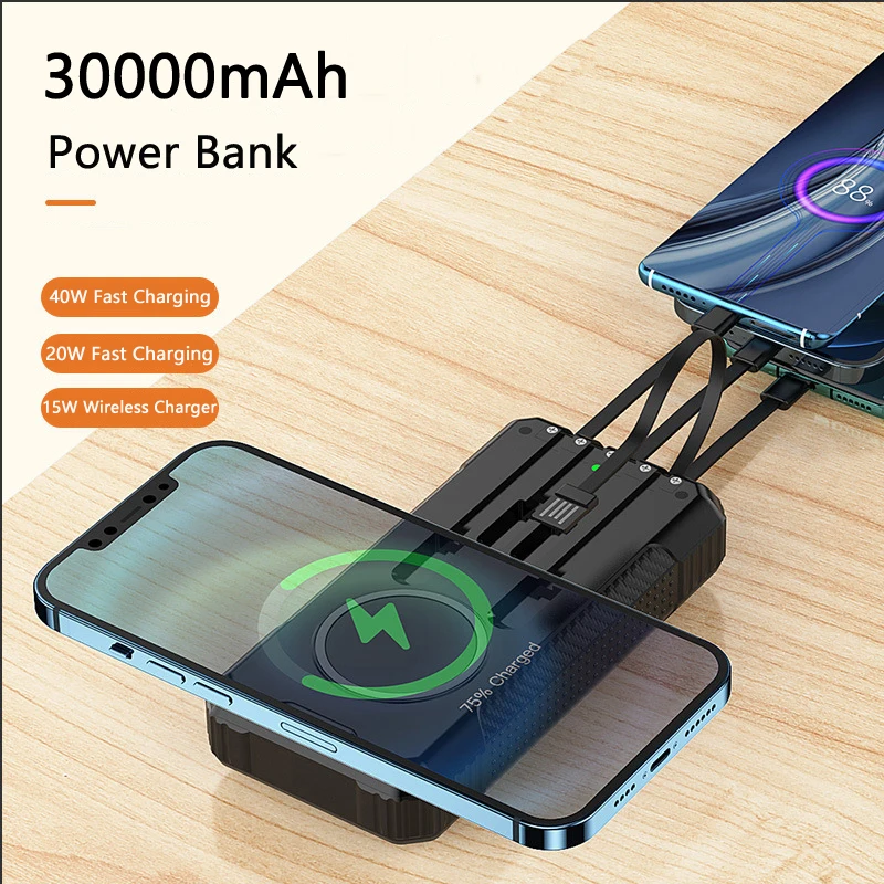 

15W Qi Wireless Solar Power Bank 33800mAh PD40W Fast Charging Poverbank with Cable for Huawei iPhone Charger Battery Powerbank