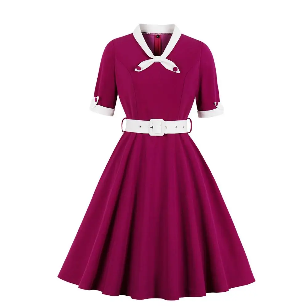 SISHION осеннее платье SP0609 с полурукавом, винтажные осенние платья для женщин, женская элегантная туника, зеленое платье - Цвет: Фуксия