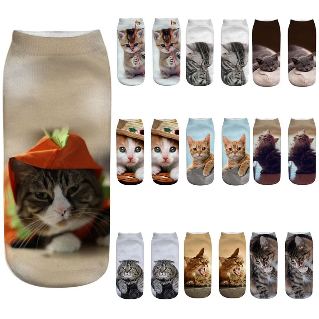 Женские 3D Новые Сумасшедшие забавные носки с котом милые Цветные Носки с рисунком