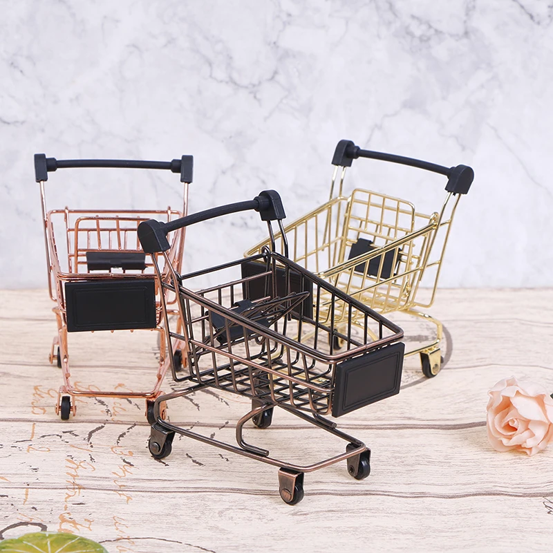 1Pcs Cute Mini 1/12 Miniature Dollhouse Supermarket Shopping Cart Trolley Play Doll Food Drink Accessories Toy 2