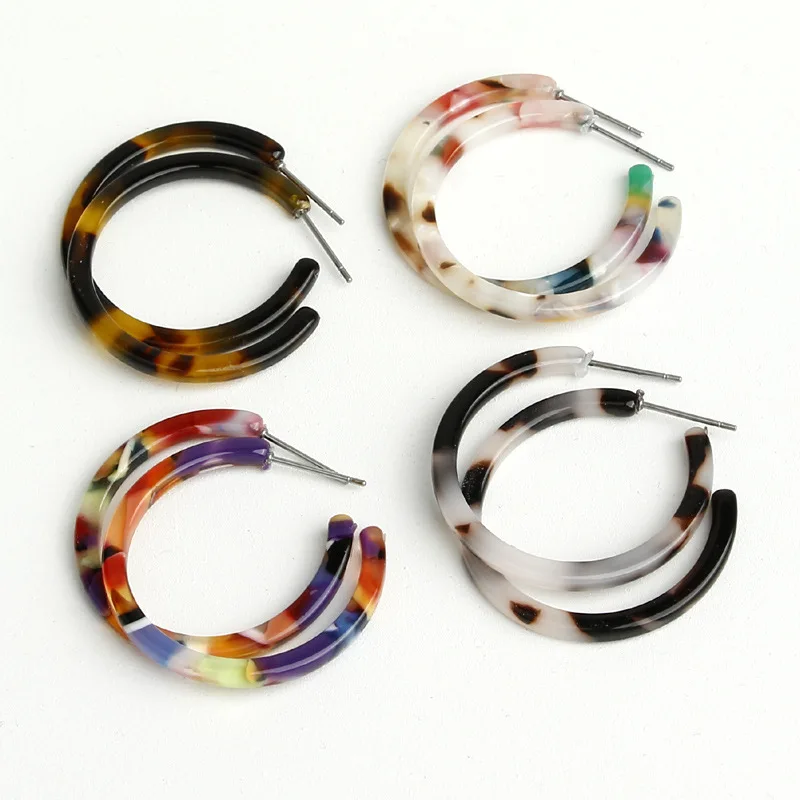 

Fashion Bohemia Acrylic Acetate Hoop Earrings For Women Leopard Print Big Circle Hoops Alloy Earring jewelry Accessories 2019