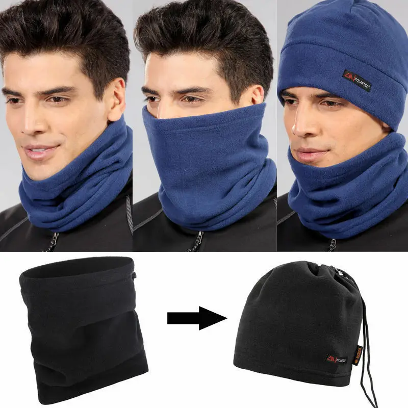 Многофункциональный 3 в 1 зимний теплый флисовый мужской шарф, грелка для шеи и маска для лица, зимняя теплая шапка, спортивная шапка для женщин