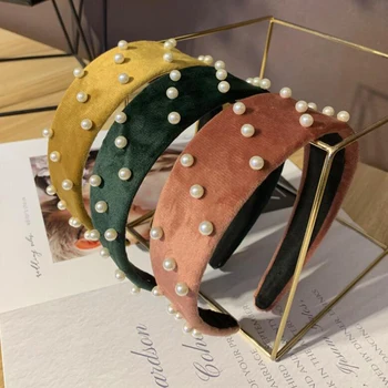 

New Fashion Wide Side Hairband Women High Quality Pearls Hair Band Casual Turban Female Headwear Hair Accessories Wholesale