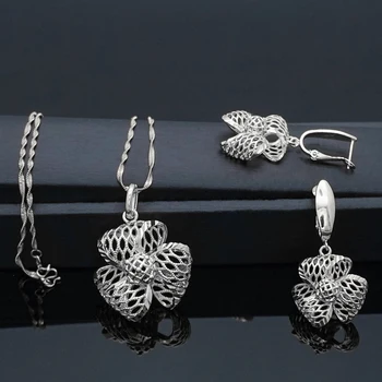 

2020 New Fashion Arrival gold and sliver Luxury Gold-color Heart Romantic Earrings and Necklace Sets Chain Jewelry Hollow out