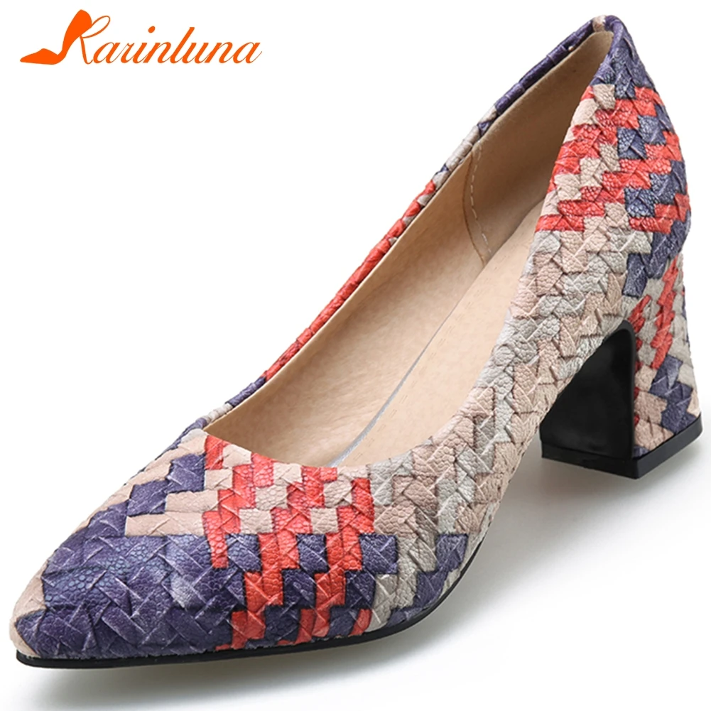 

Karinluna New Arrivals 2020 Plus Size 48 Shoes Woman Pumps Female Chunky Heels Slip On Spring Office Lady Pumps Women Shoes