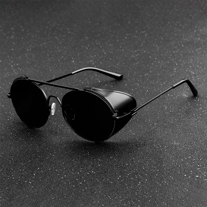 

Retro Steampunk Style Sunglasses Men Women Brand Designer Round Metal Frame Punk Metal Shields Lens Sun Glasses Gafas de Sol