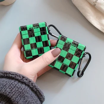 

Demon Slayer: Kimetsu No Yaiba Anime Green Black Check Pattern For Apple Airpods1/2 Case Bluetooth Earphone Protective Cover