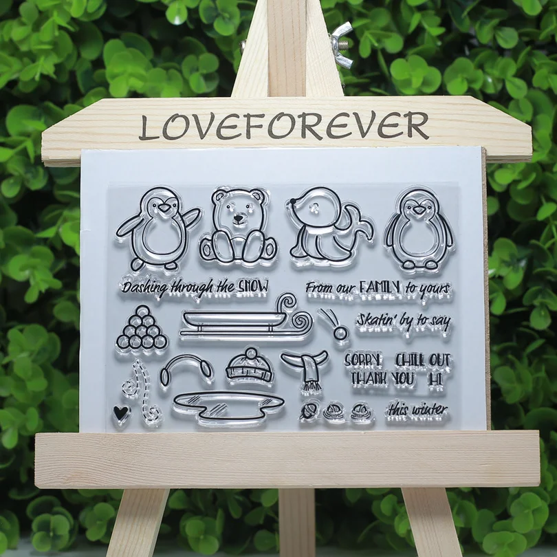 

Winter equipment penguin bear hat transparent clear stamps for Scrapbooking/Card Making/Stamp set stationery Decoration Supply