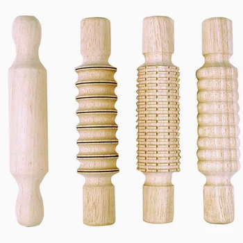 

4Pcs/Set Printed Mud Roller Pottery Tools Wooden Rolling Pin Embossed Bar Embossed Pattern Mud Board Rolling Pin