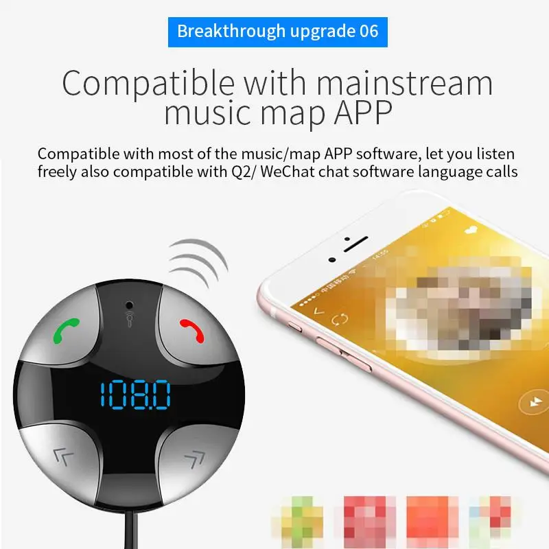 Vingtank FM Transmitter AUX Wireless Radio Adapter Bluetooth Receiver Magnetic MP3 Player& Microphone USB Fast Car Charger