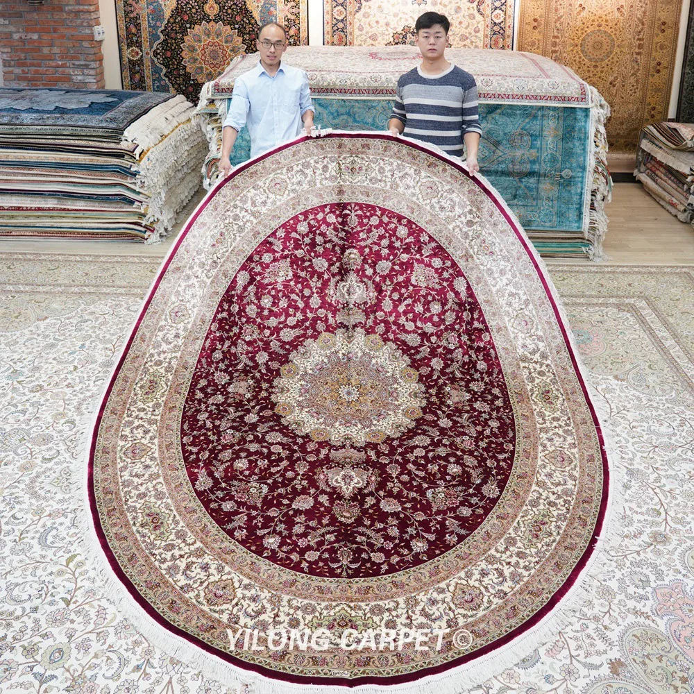 Yilong 8'x10' Oversize Handmade Silk Persian Rug Oriental Oval Living