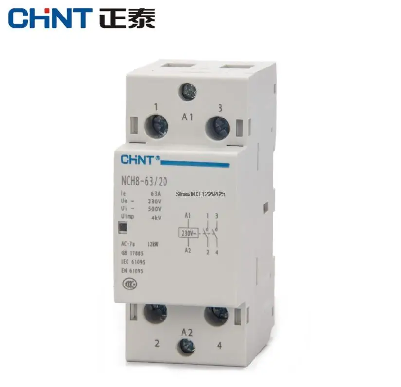 

CHNT CHINT NCH8-63/20 Modular AC household Contactor 220V 230V AC 63A 1NO 1NC 2NO 2NC