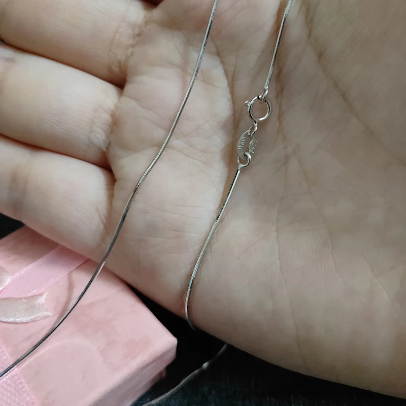 40cm45cm Real Pure Simple Snake Chain Necklace 925 Sterling Silver Chain Choker Metal Necklaces Chains (3)