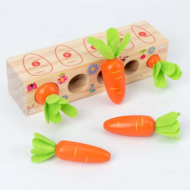 New Cute Wooden  Montessori Carrot Pull Toy Early Educational Building Block Fruit Game For hildhood Education Kids Toys 6