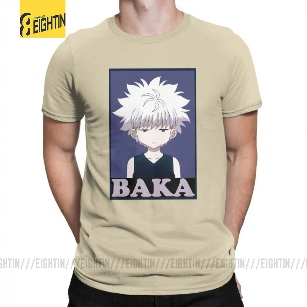 Охотник х Хантер футболки Killua Zoldyck Baka классический комикс о-образный вырез с коротким рукавом классический крой Чистый хлопок футболки мягкие мужские футболки - Цвет: Хаки