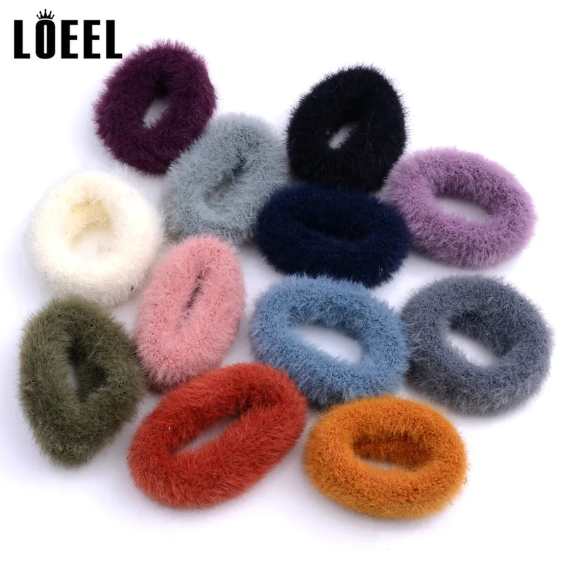 Scrunchies Hair Band Candy Color Ties Headbands Autumn Winter Women Girl Solid Plush Ponytail Holder Accessories |