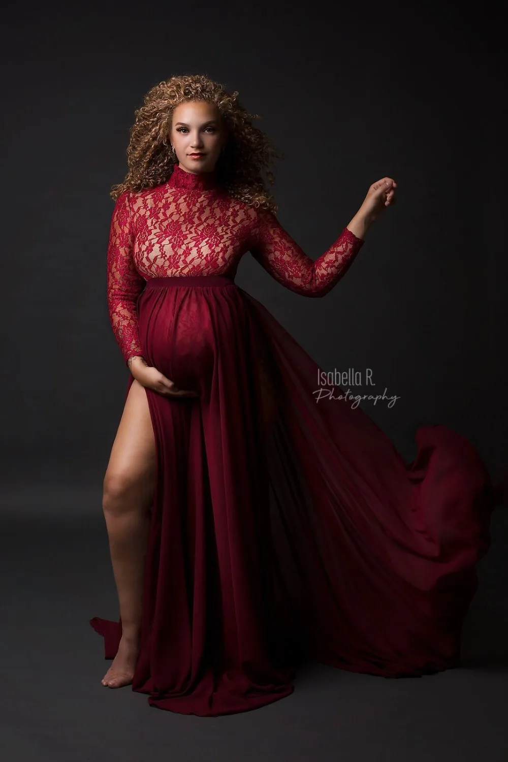 Fancy Lace Maternity Dresses For Photo Shoot Sexy Split Side Pregnancy Dress Maxi Gown Long Pregnant Women Photography Prop 2020 (2)