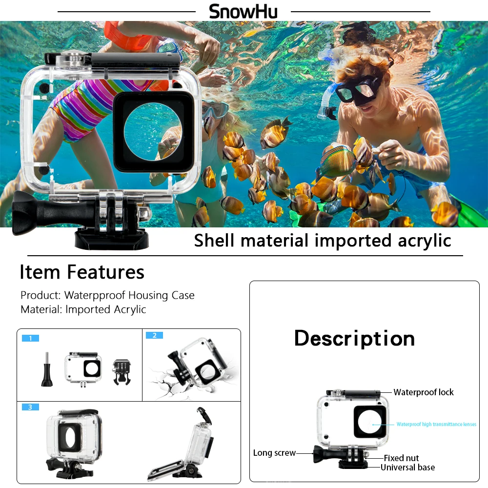 SnowHu-For-Xiaomi-Yi-Accessories-set-45M-Diving-Sport-Waterproof-Box-monopod-mount-For-xiaoYi-4K (1)