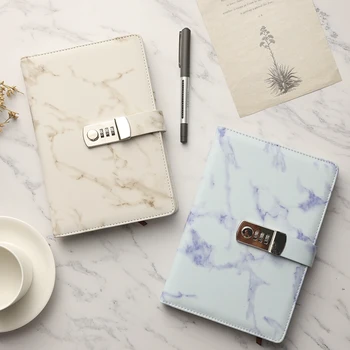 

A5 Marble Texture Password Notebook Paper Lockable Portable Leather Diary Journal Weekly Planner Notepad School Stationery Gift