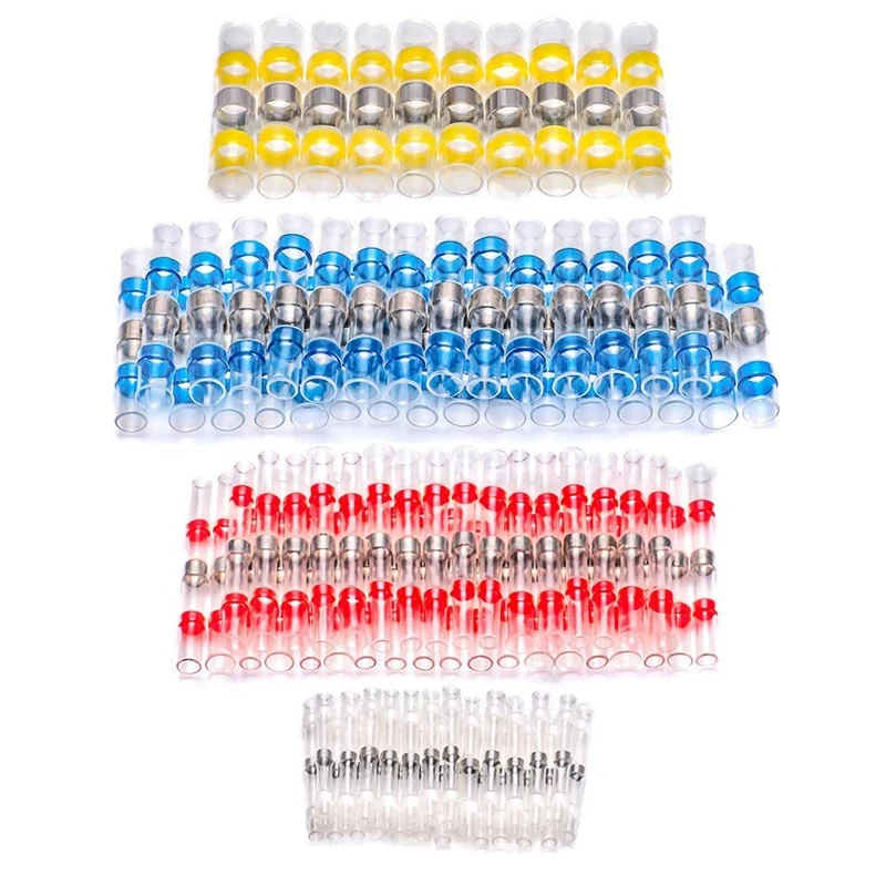 

250Pcs Solder Seal Wire Connectors,Heat Shrink Butt Connectors Terminals Waterproof Insulated Electrical Wire Terminals,Automoti