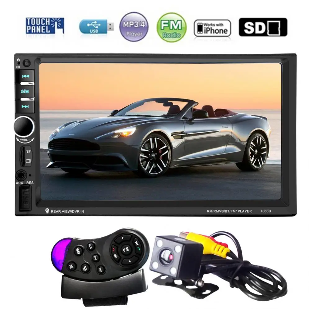 7 дюймов HD сенсорный экран 2 Din Bluetooth аудио стерео FM MP5 плеер Поддержка AUX/USB/TF/телефон с камерой заднего вида