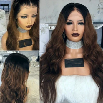 

Ombre Brown Long Body Wave Hair Glueless Heat Resistant Synthetic Lace Front Wigs 24inches Fashion Women Wig with Baby Hair