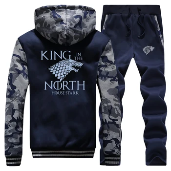 

Game of Thrones print Men Casual Sportswear pant Set Sports popular trend Clothes Winter Thick Fleece Outerwear Jacket 2Pcs Suit