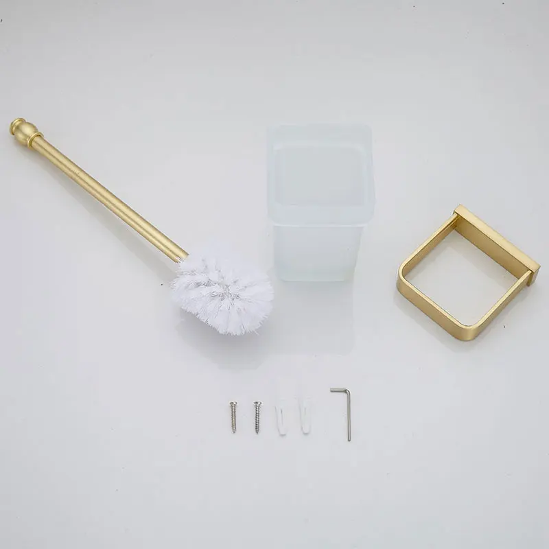 COOANHO Wall-Mounted Toilet Brush Bracket Brass Bathroom Toilet Brush Set Bracket Frosted Glass Gold