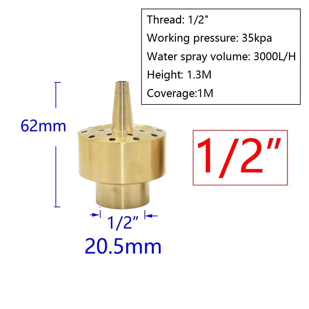 1/4 1/2 3/4 1 1.5 inch Thread Fountain Nozzle Garden Decorative Outdoor Water Fountain Pond  Adjustable Brass Sprinklers 