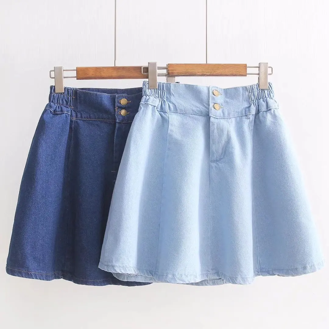 

[Retro Cotton Linen] 2018 Spring And Summer New Products High-waisted Versatile Korean-style Elegant Denim Skirt 2-Color WOMEN'S