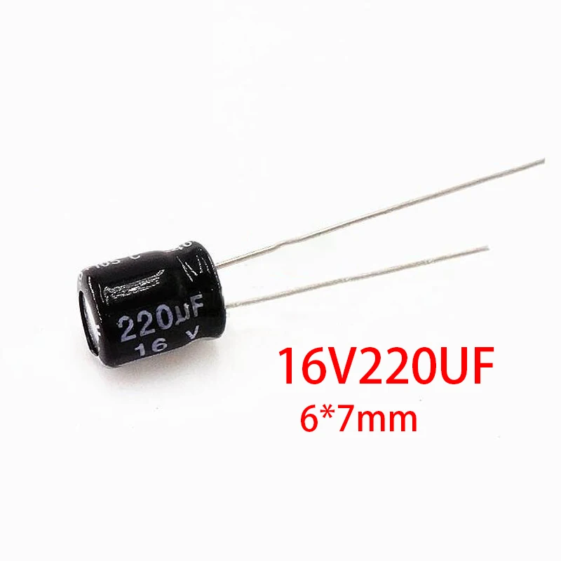50 шт. высокое качество 16V220UF 6*7 мм 220 мкФ 16V электролитический конденсатор |