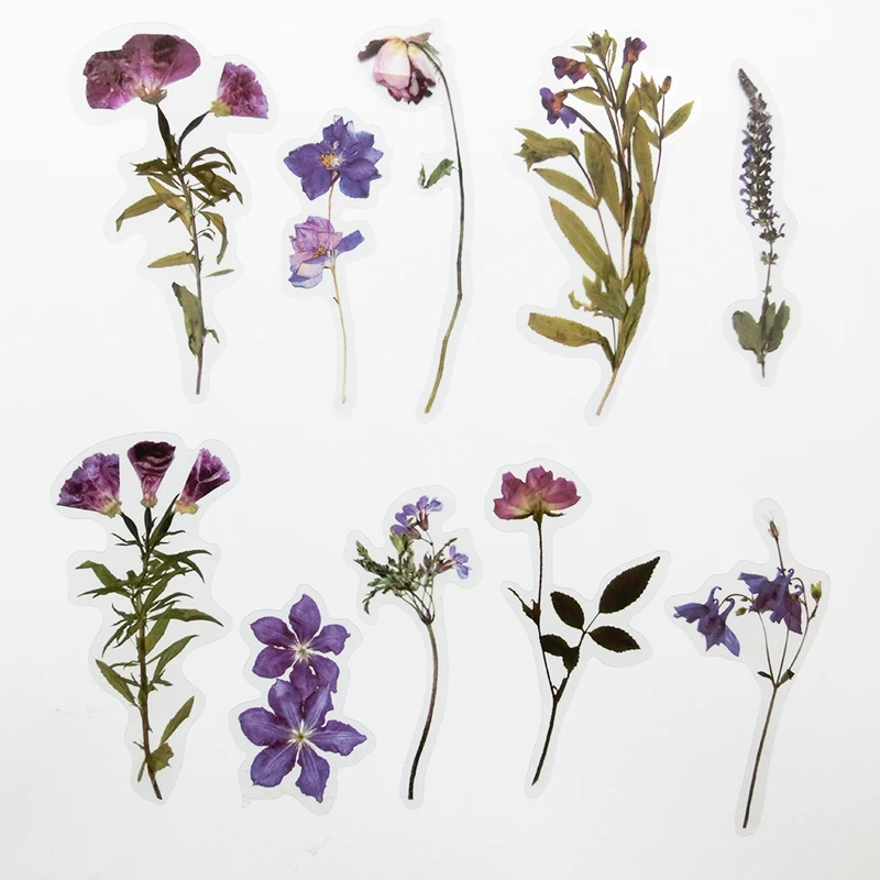 80Pcs/Set Simulation Flowers Leaves Stickers Transparent PET Sticker DIY Diary Calendar Decoration Scrapbooking Plant Sticker