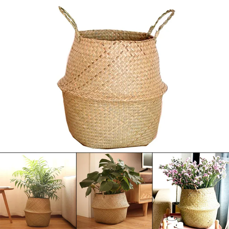 

Seagrass Wickerwork Basket Rattan Hanging Flower Pot Dirty Laundry Hamper Storage Basket DAG-ship