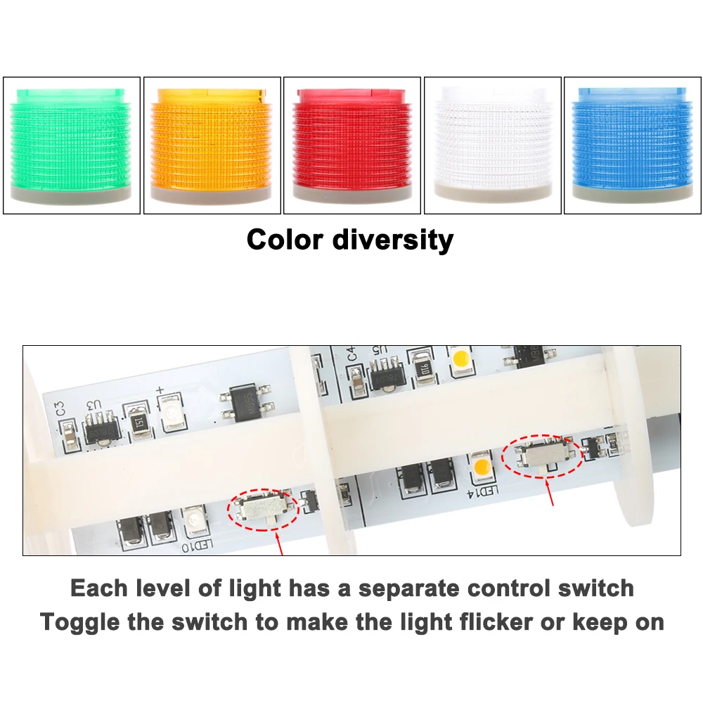 Led signal tower light,strobe warning light Rotatable 180 Stack light Red Orange amber Green warning light industrial for machine DC12-24V Steady Flashing Light LED 220vac
