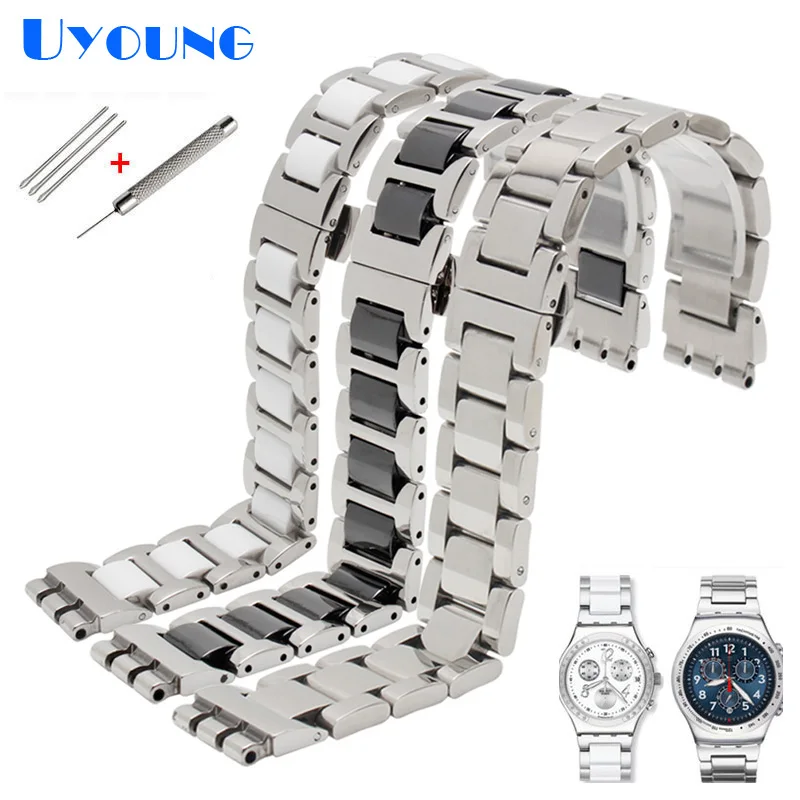 

metal Watchband For Swatch YGS716 YAS100 YVS441G/YAS112G watch bracelet Stainless steel + Ceramic Watch Band 17mm women wrist