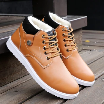 

Snow boots Genuine Leather Shoes Men's cotton boots footwear 2019 New Fashion Men work Leather Boots cold Winter Warm