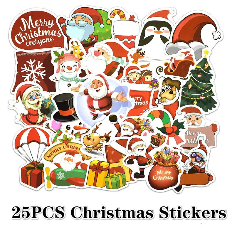 

25pcs / set Merry Christmas Stickers Street Doodle Sticker Set for Christmas Day Waterproof Snowboard PVC Suitcase Sticker